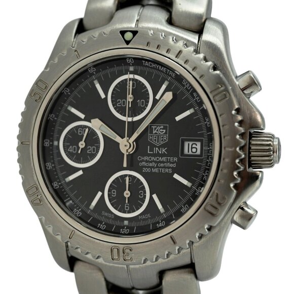 Tag Heuer 42mm Men's Link Automatic Chronograph COSC Black Dial Watch